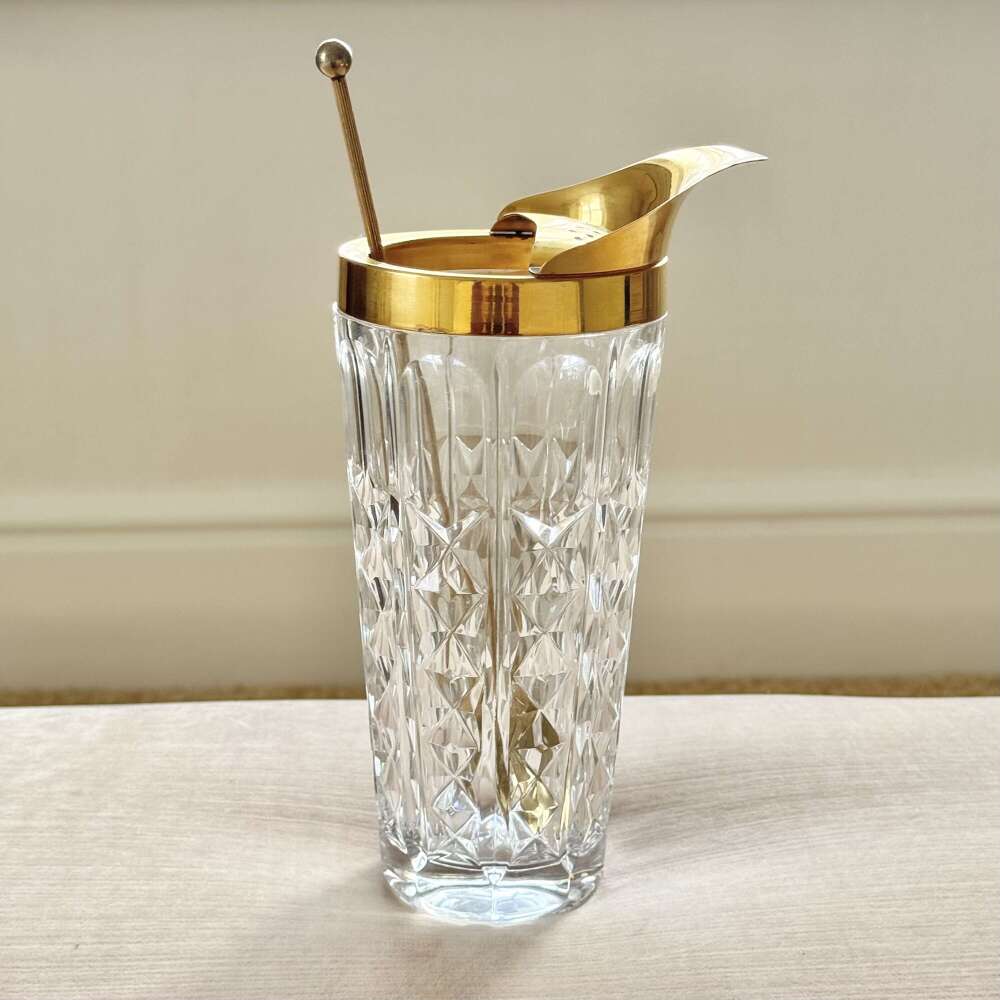 Gold plated & crystal cocktail mixing jug by Val Saint Lambert C1950s