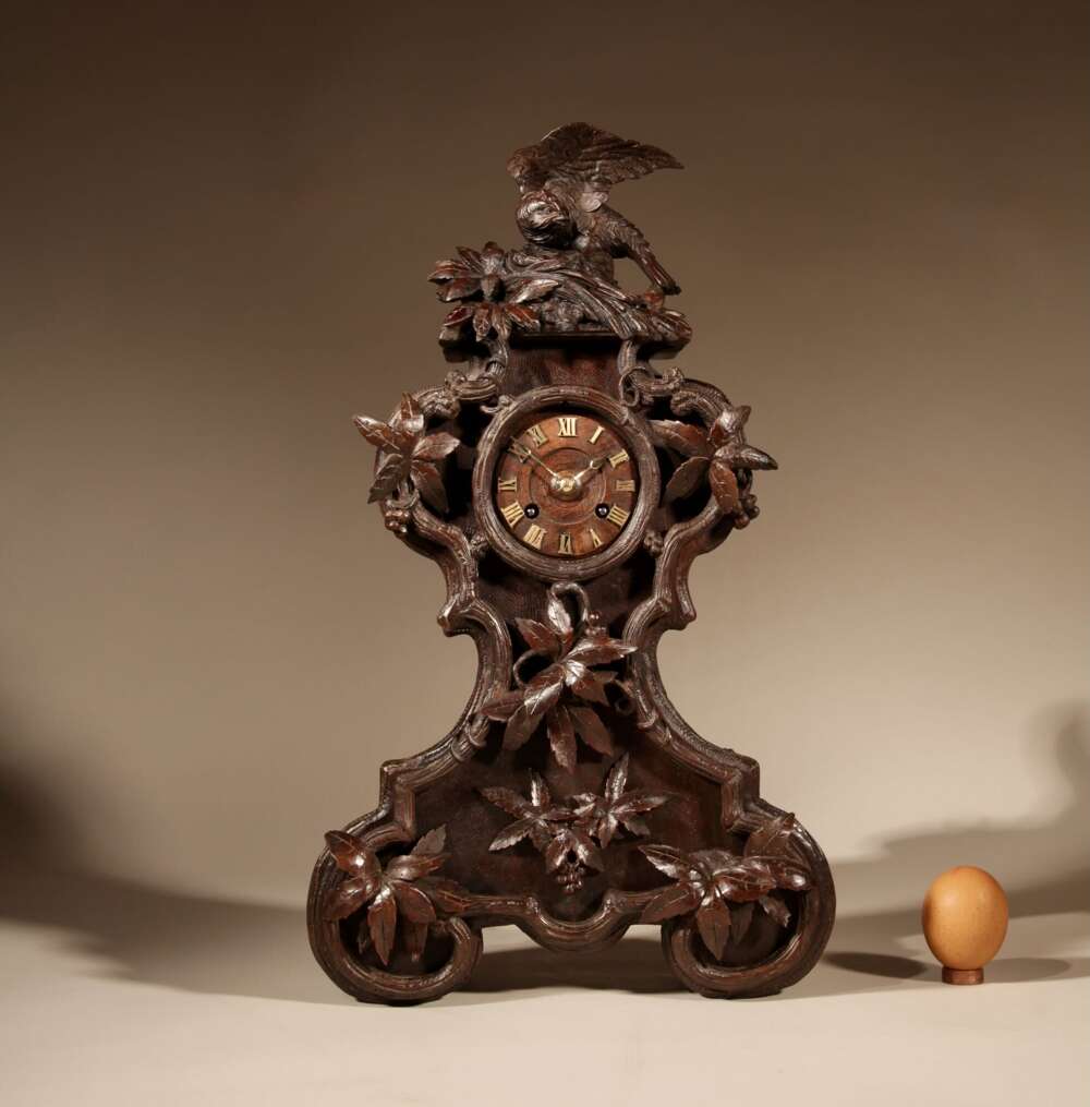 Interesting Black Forest Walnut Antique Mantel Clock In The French Rococo Style, German/swiss Circ