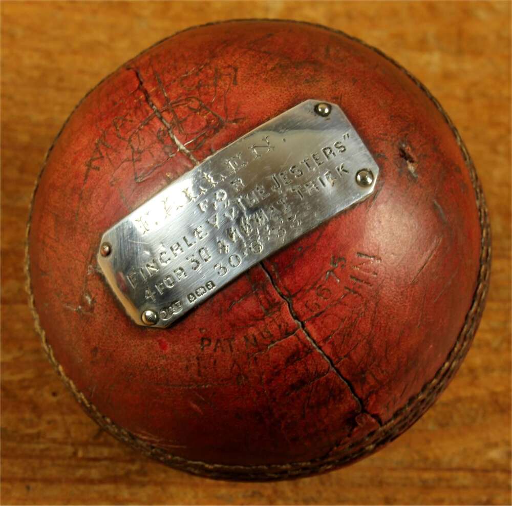 Antique Finchley V The Jesters Match Played Cricket Ball Silver Trophy.