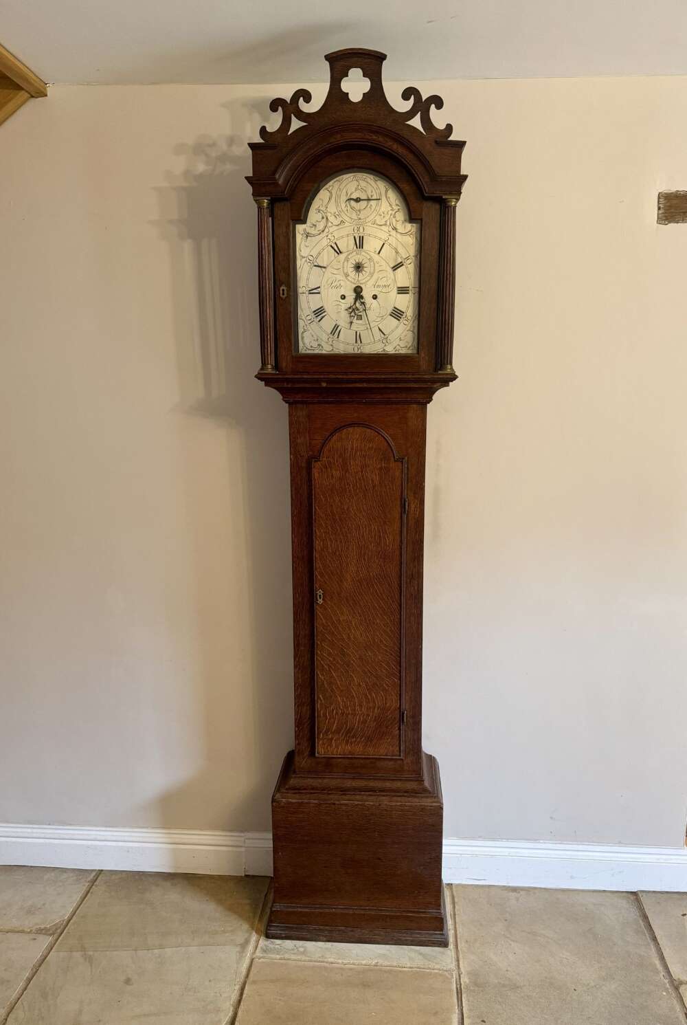 Outstanding Quality Antique George III Oak Arched Dial Long Case Clock 