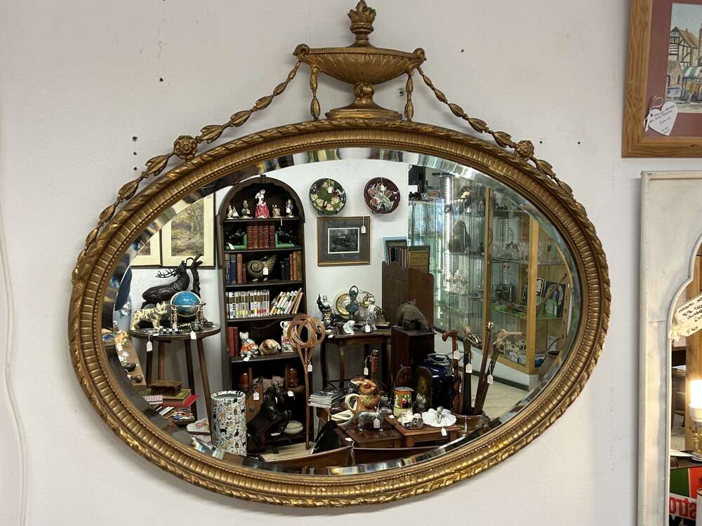Antique Gilt Oval Bevelled Mirror