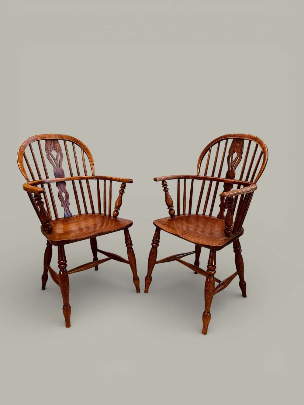 WINDSOR LOW BACK ARMCHAIRS, TRUE PAIR IN ASH C1850