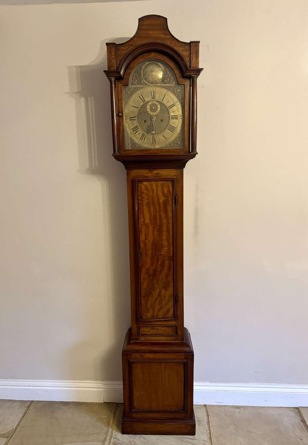 Quality Antique George III Mahogany And Brass Arched Face Long Case Clock 