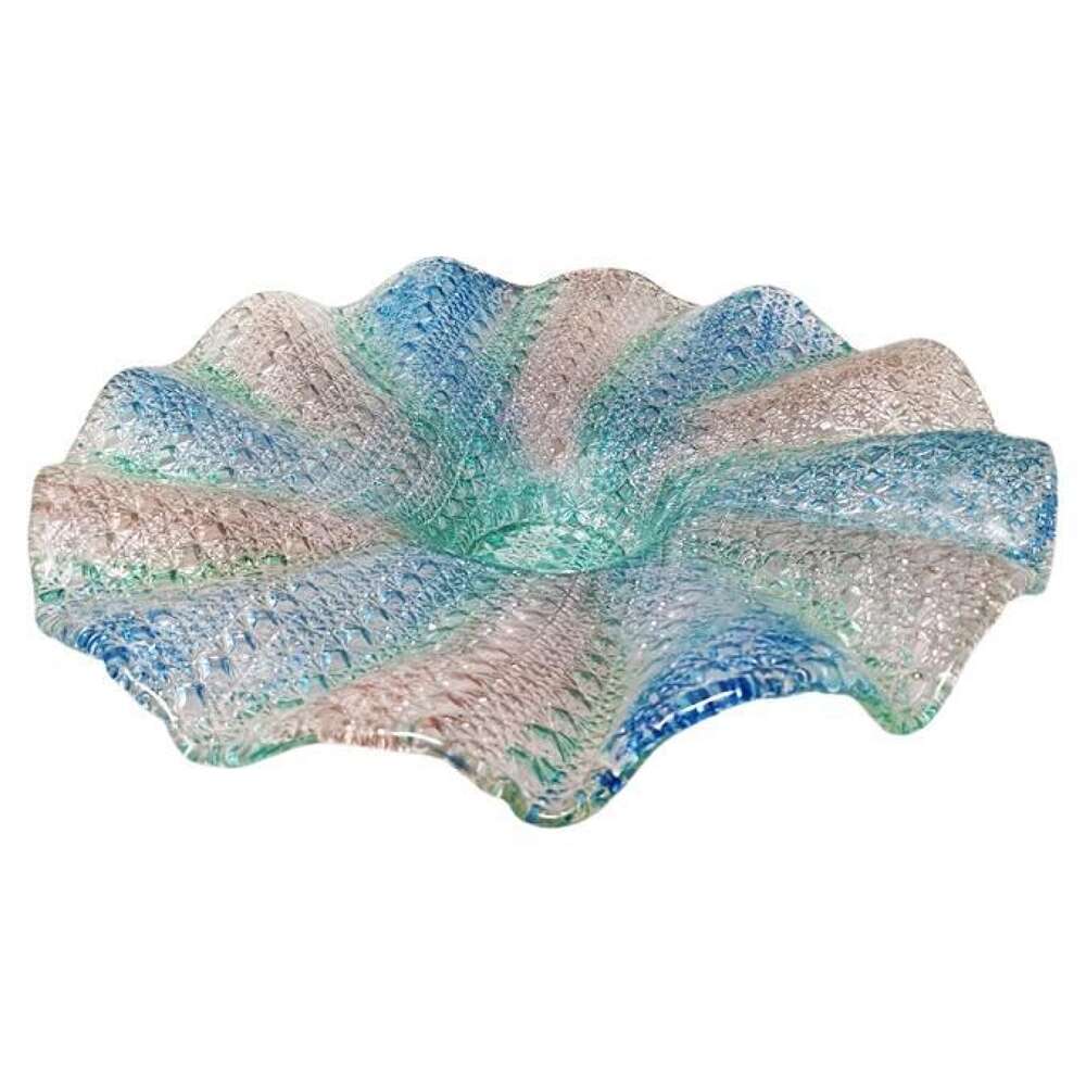 1960s Gorgeous Big Blue, Pink And Green Centerpiece In Murano Glass By Linea Art