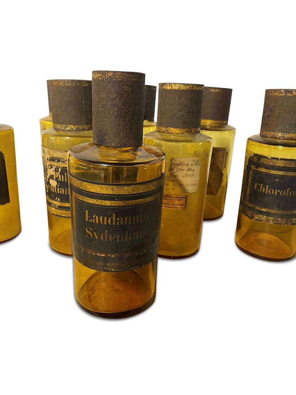 Set Of 8 Late 19th Century Amber Apothecary Jars