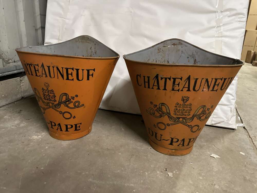 Pair Orange Painted Grape Carrier Hods French Chateau Log Holders