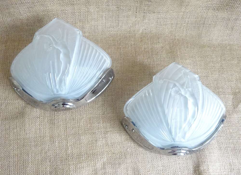 Deco Female Nude Glass Wall Sconces 
