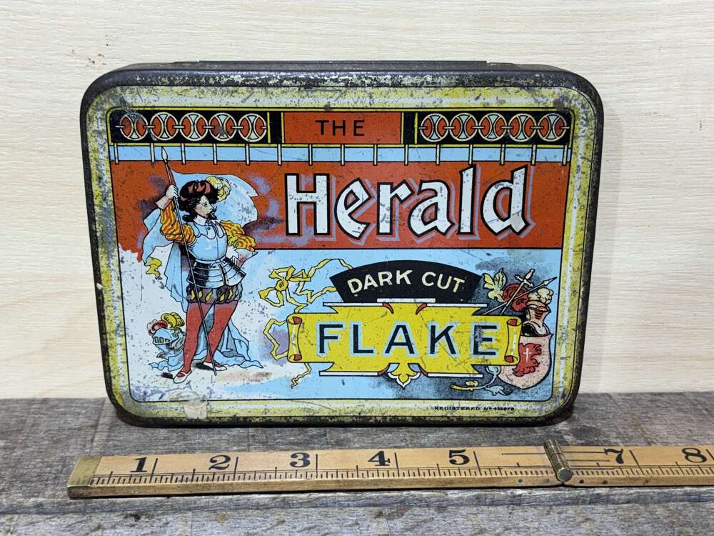 Herald Flake 1lb Pictorial Tobacco Tin c1900s