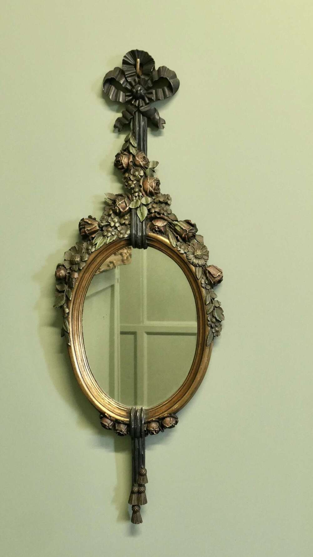 Superb Carved and Painted French Oval Mirror  A superb piece hand carved