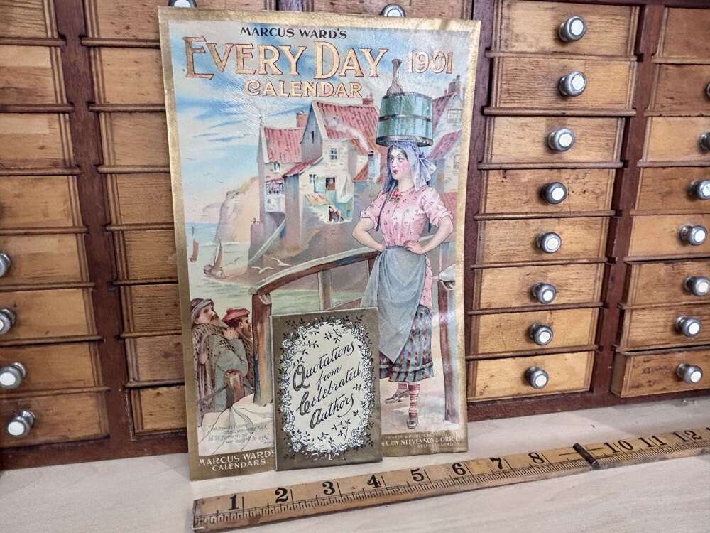 Early Chromolitho Lady Image Marcus Ward Every day Calendar Sign c1901