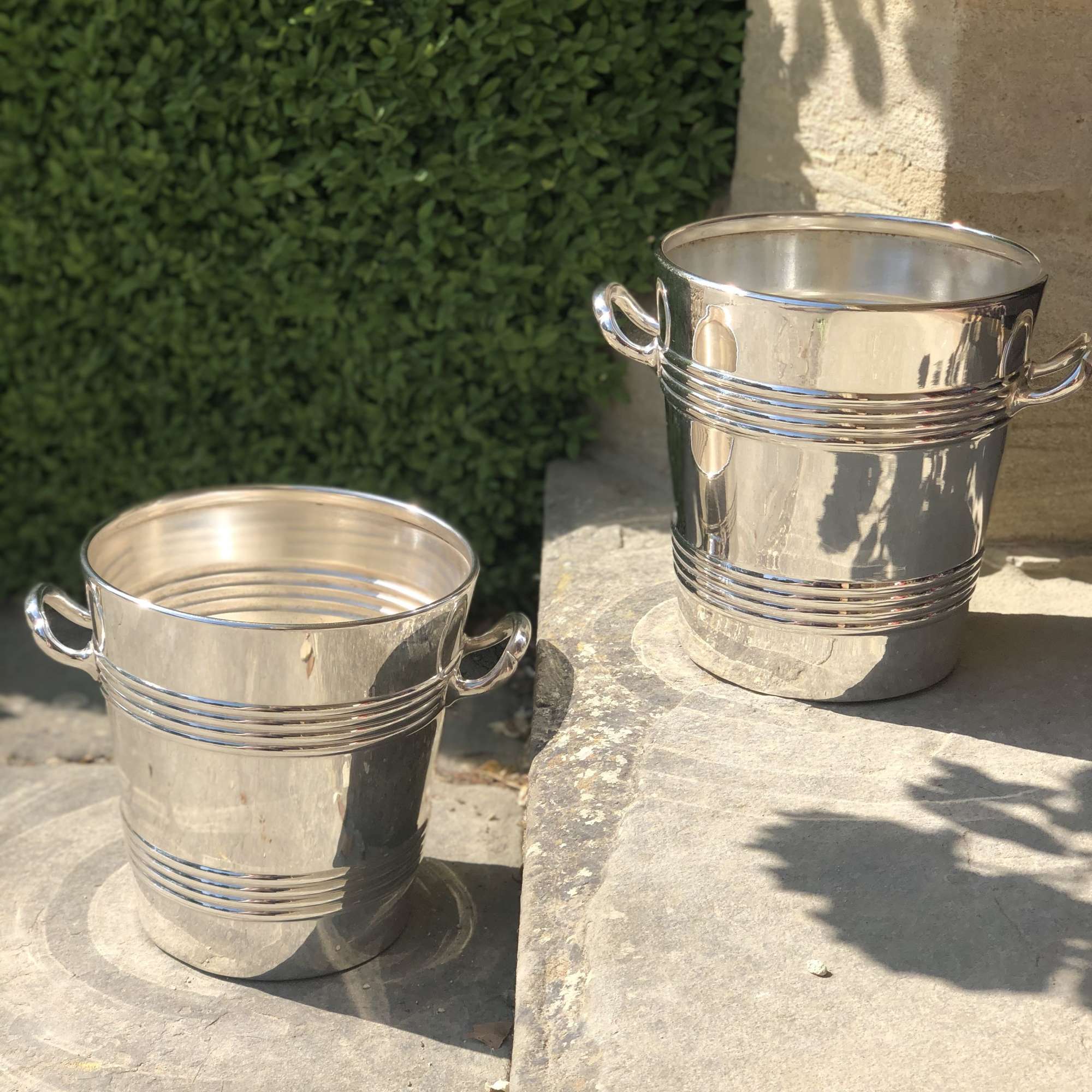 Pair of fine English Art Deco champagne wine bucket coolers