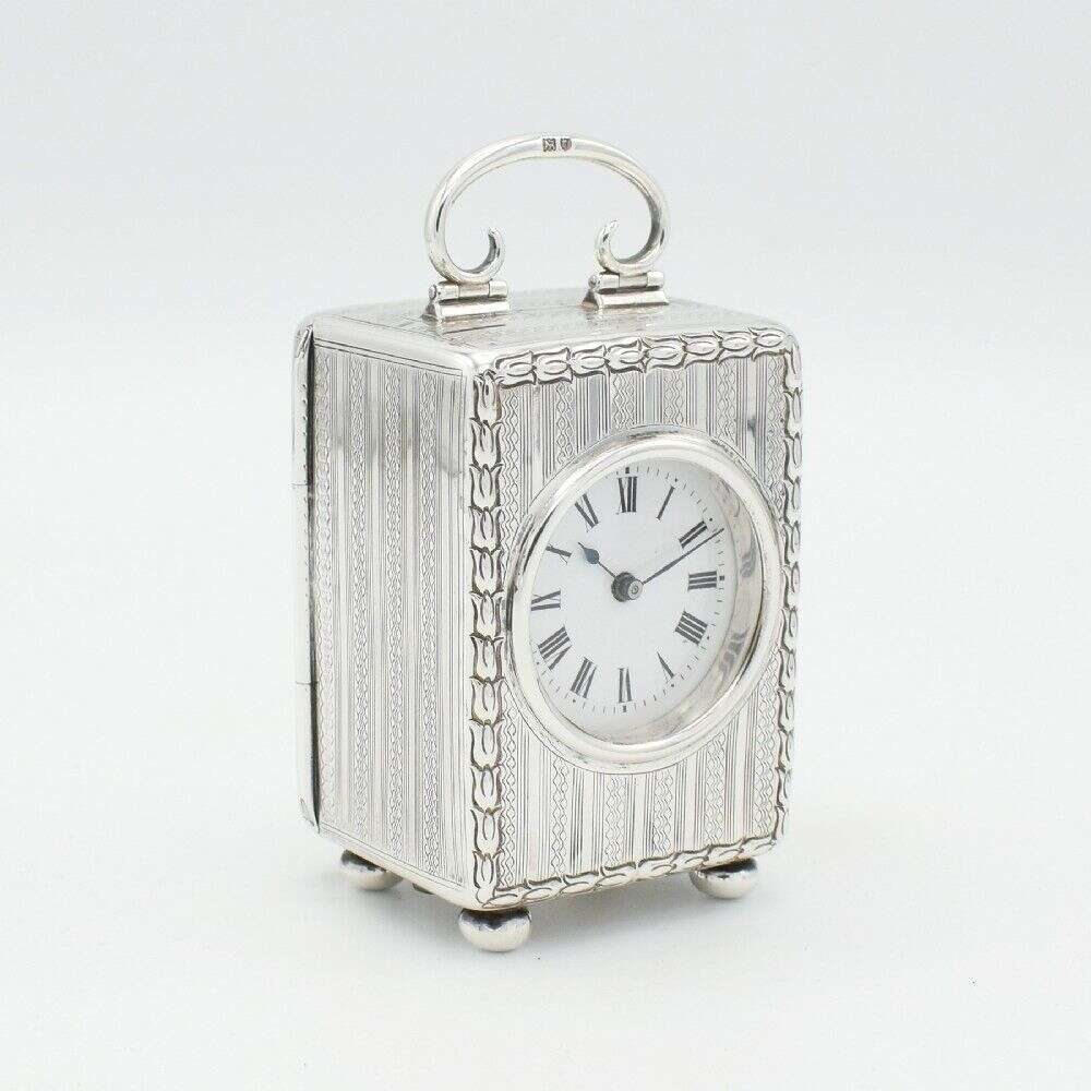 Attractive Miniature Silver Antique Carriage Clock