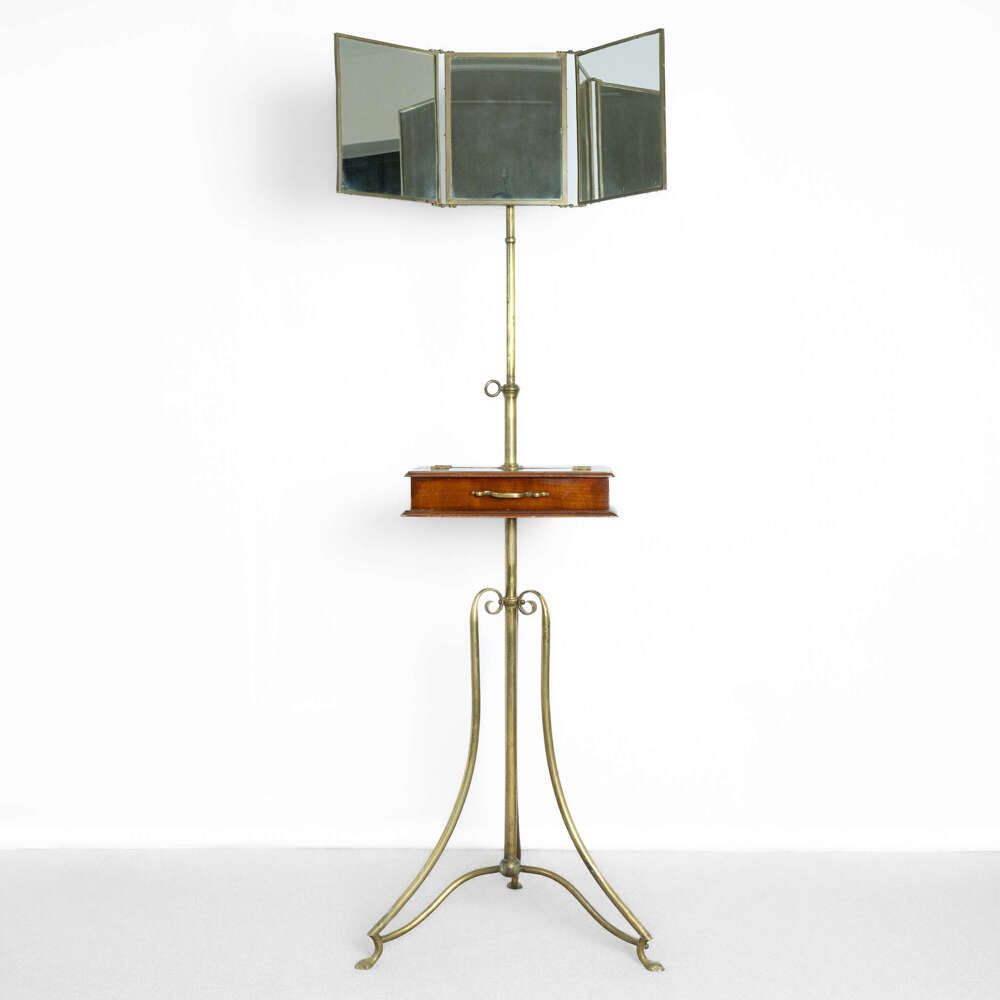 19th Century English Brass Triptych Shaving Mirror