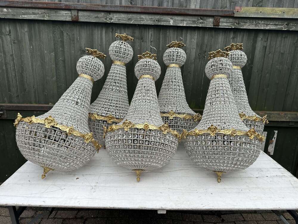 Six Large Chandelier Gilt Bronze Ballroom bag Chandelier 100 cm