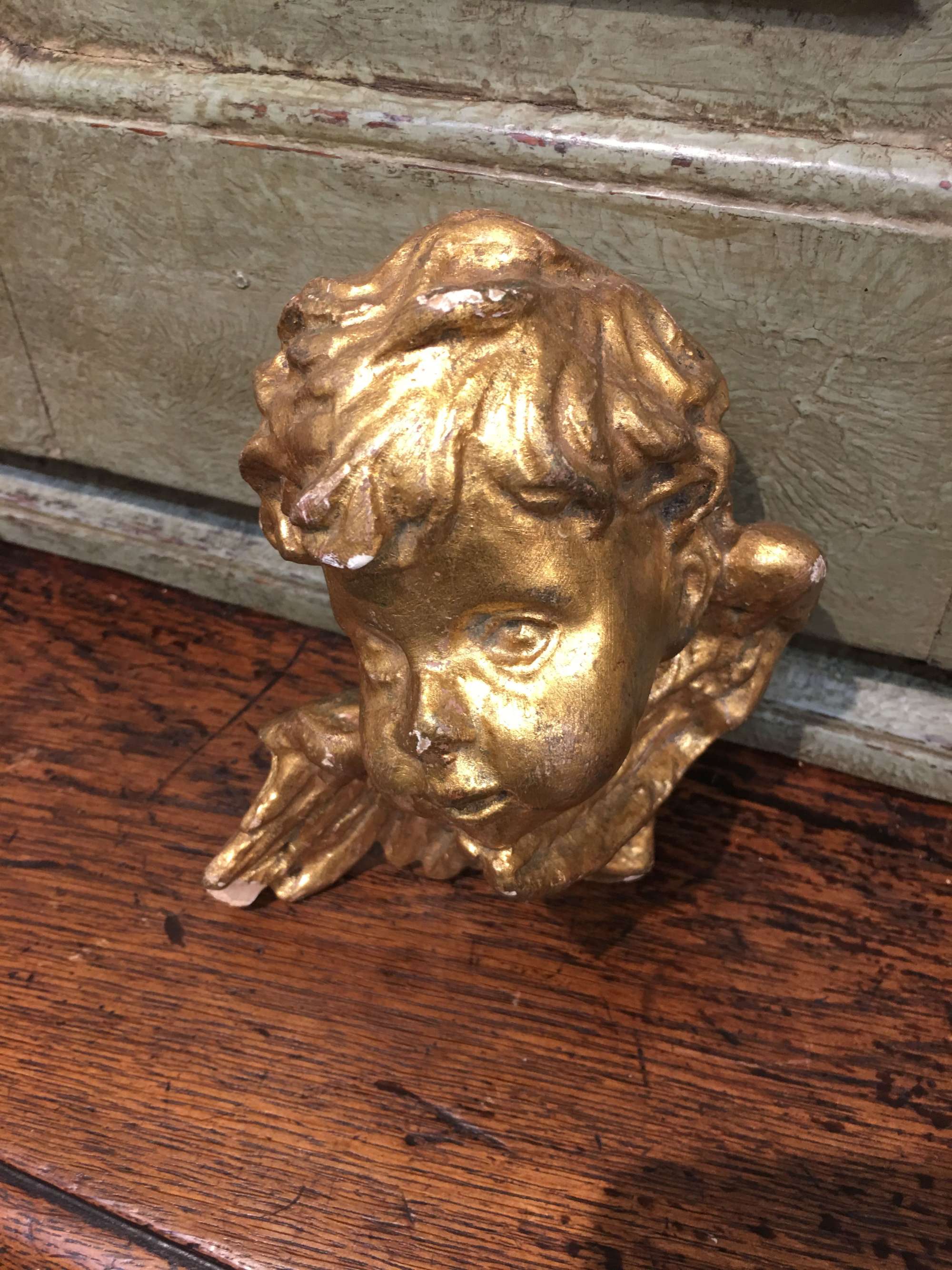 Vintage Italian wooden gilded cherub