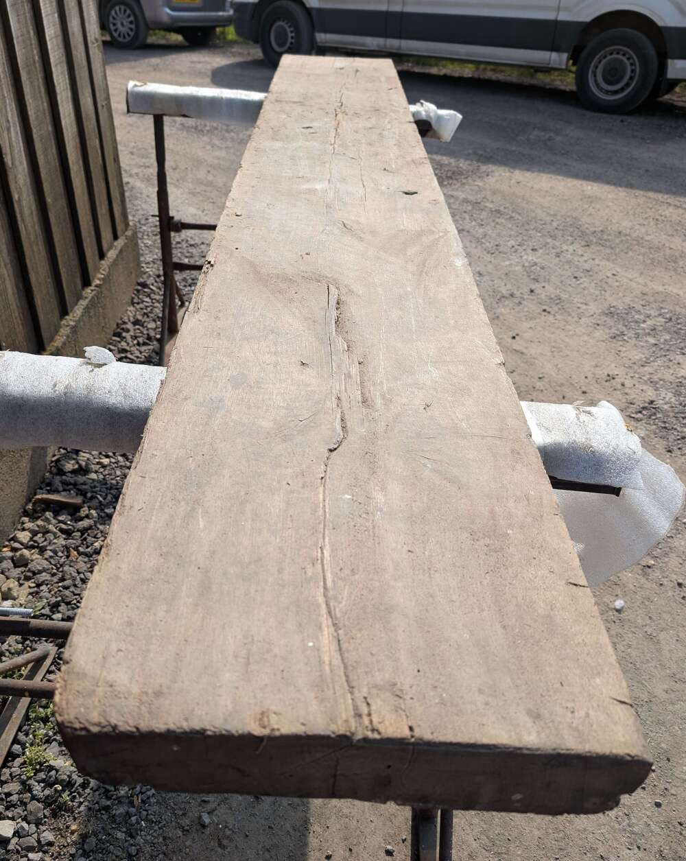 M2280 A LARGE CHARACTERFUL RECLAIMED OAK SLAB FOR PROJECT