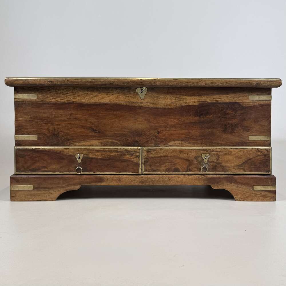 Antique 20th Century Brass Inlaid Fitted Storage Chest 