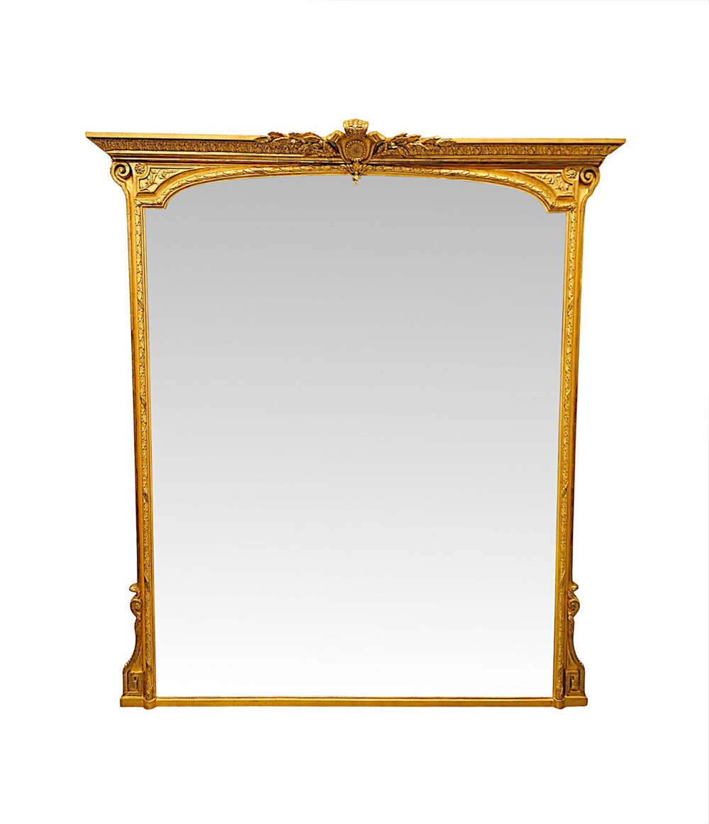 A Very Rare Large 19th Century Irish Country House Giltwood Overmantel Antique Mirror 