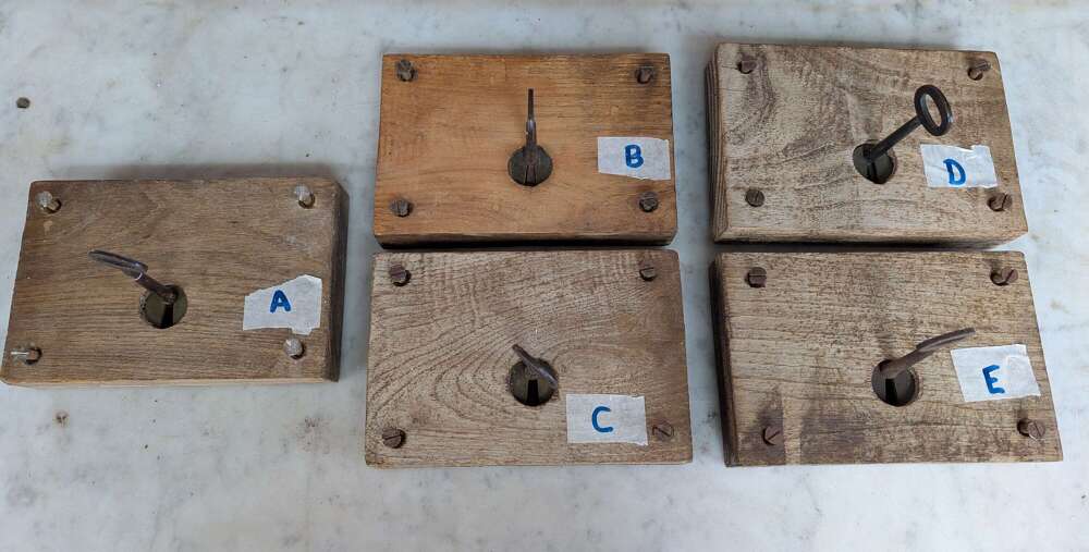 M2284 2 VICTORIAN OAK & CAST IRON RIM LOCKS / CASED LOCKS & KEY SOLD SEPERATELY