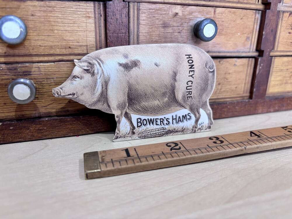 Bower&rsquo;s honey Cured Hams Pig Die-Cut Advertising Trade Card Ephemera c1900s