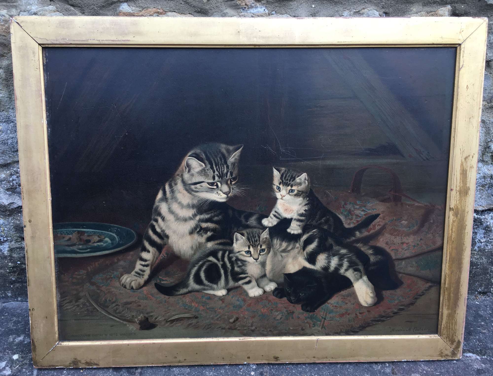 19th C chromolithograph of cats