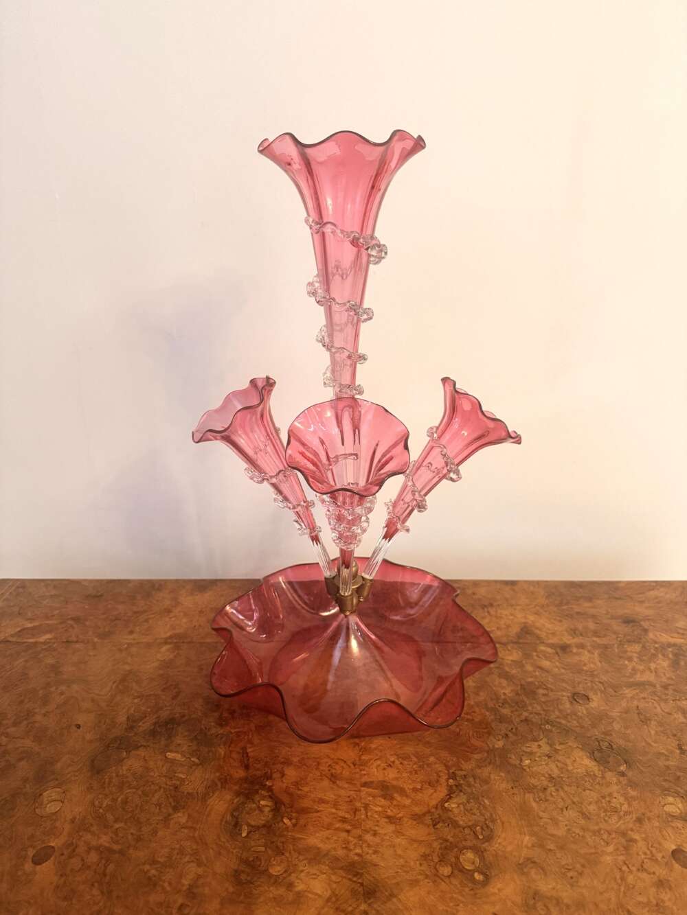 Antique Victorian Quality Cranberry Glass Epergne