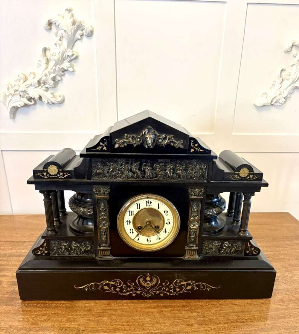 Antique Exceptional Large Victorian Marble Mantel Clock By Philippes Paris