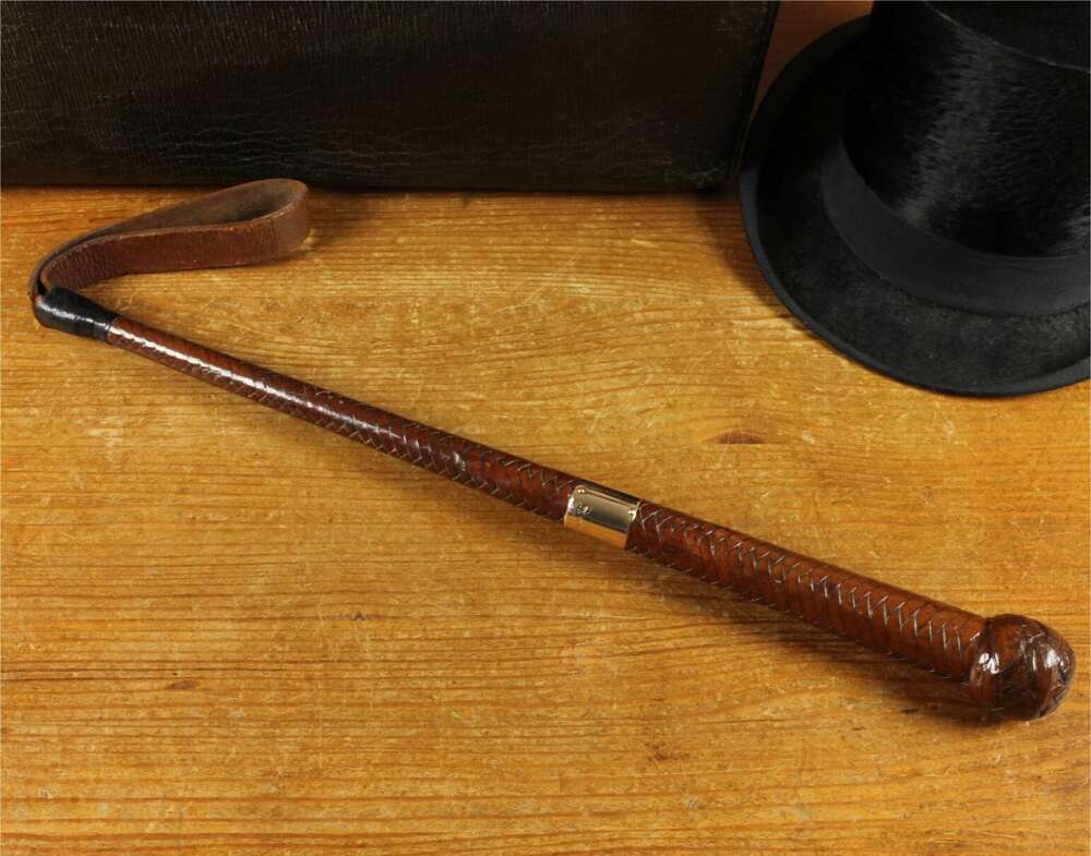 Antique Brigg Leather Whip. 12ct Gold Riding Crop. Duke Of Portland 1917.