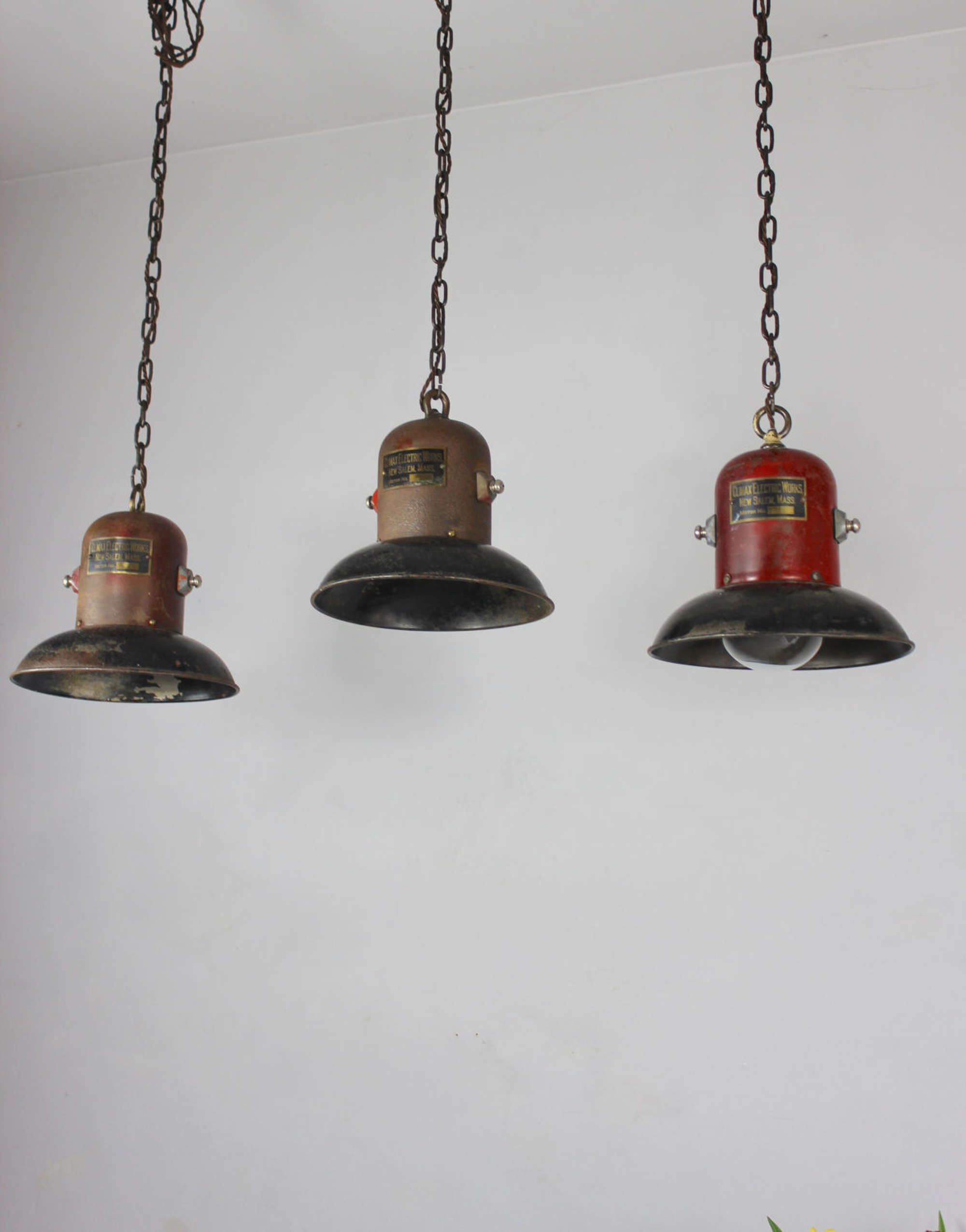 Set of 3 American 1930s hanging lights