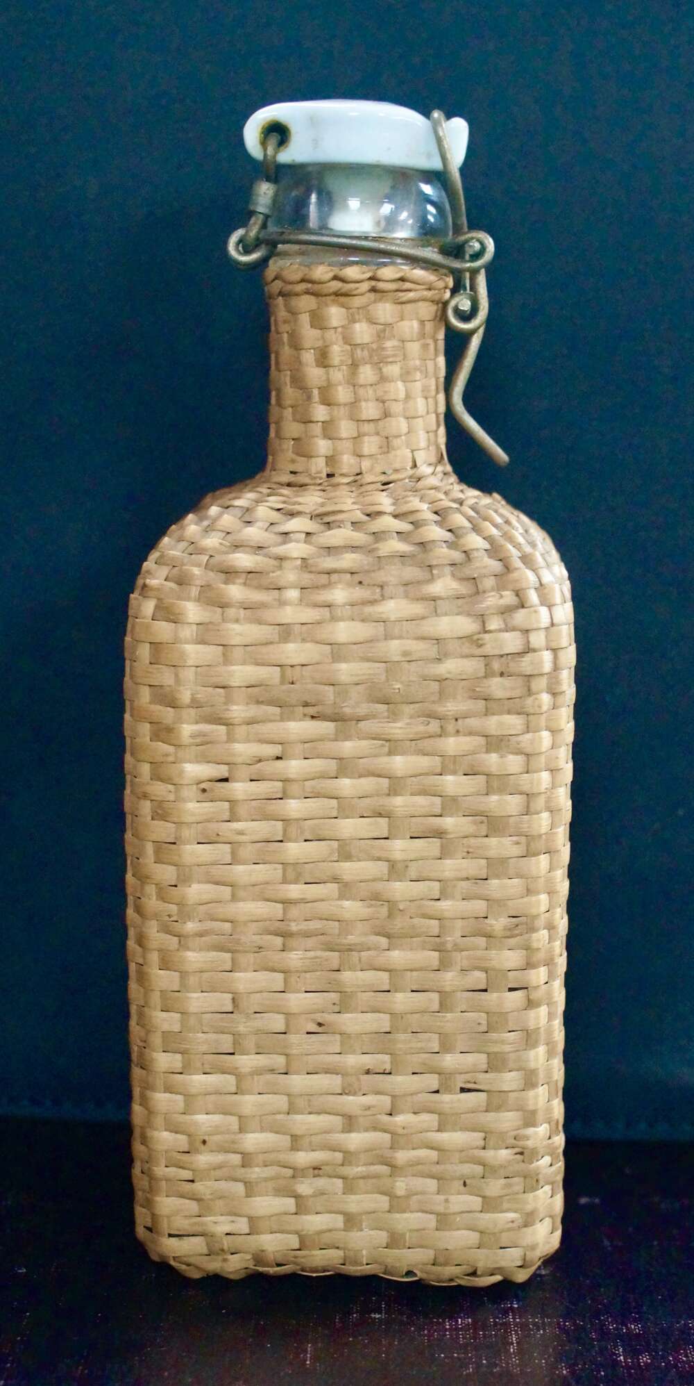 Antique Rattan Travel Drinks Decanter