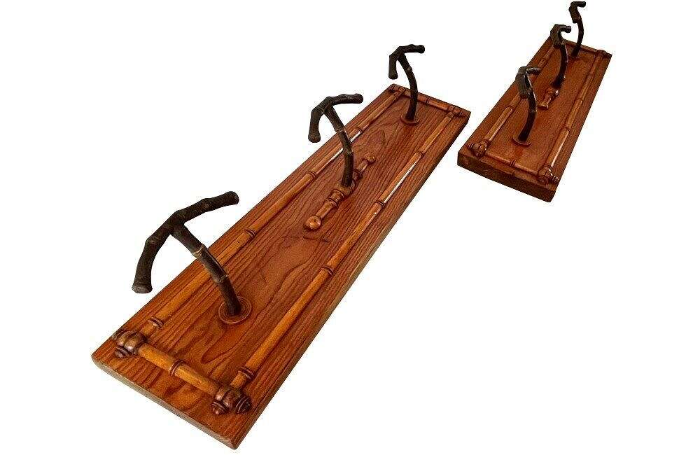 Pair Of Faux Bamboo Hanging Coat Hook Racks
