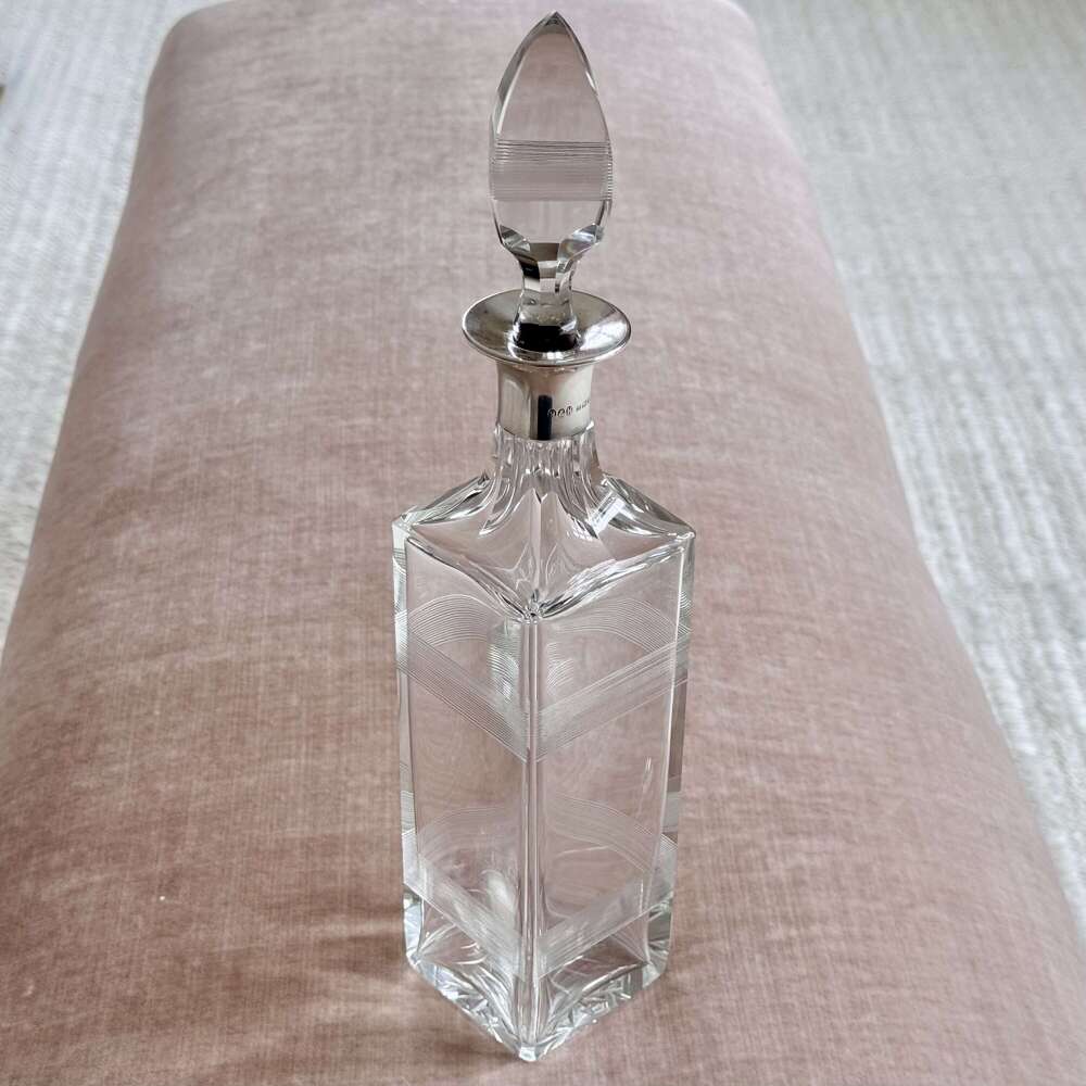 Art Deco silver collar crystal decanter by Hukin & Heath date 1929