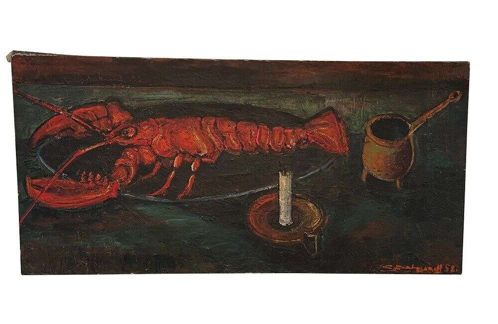 Large Still Life Painting Of A Lobster