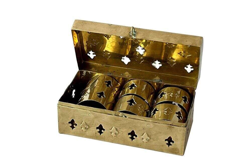 Mid Century Brass Box Of Six Brass Napkin Rings