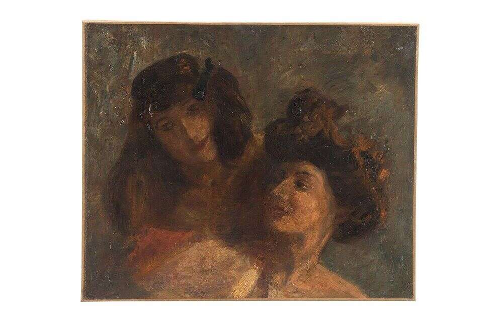 'two Ladies' Oil On Canvas Portrait
