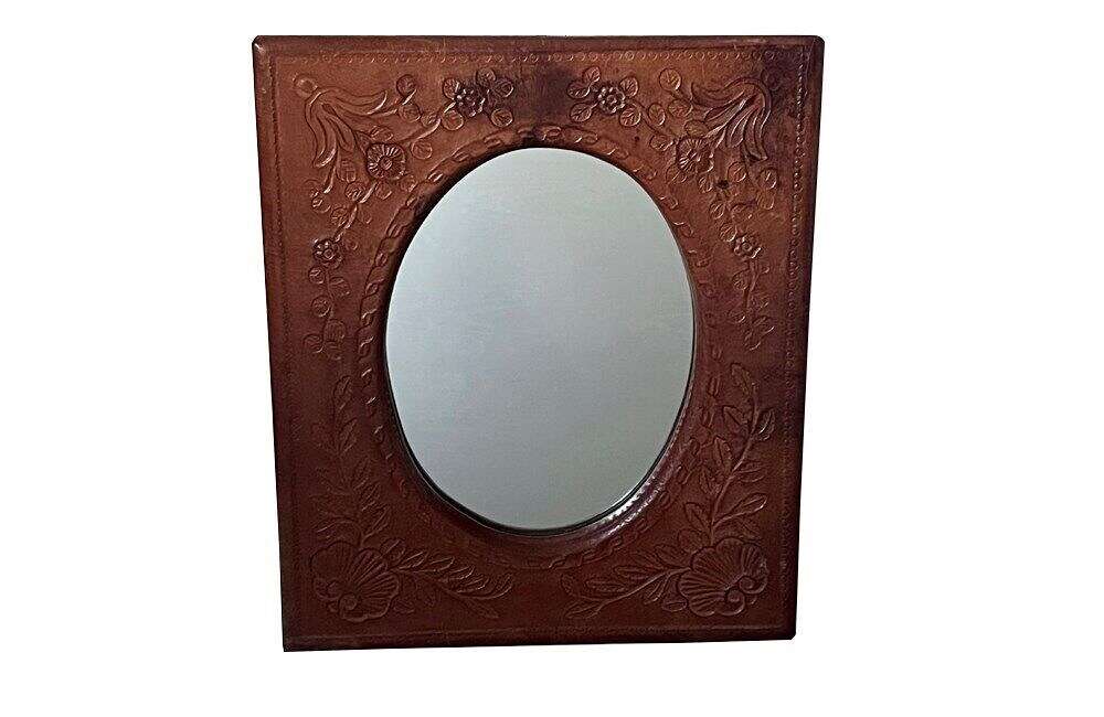 Mid Century Embossed Leather Frame Mirror