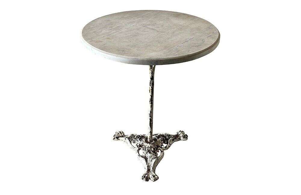French Iron Gueridon Table With Marble Top