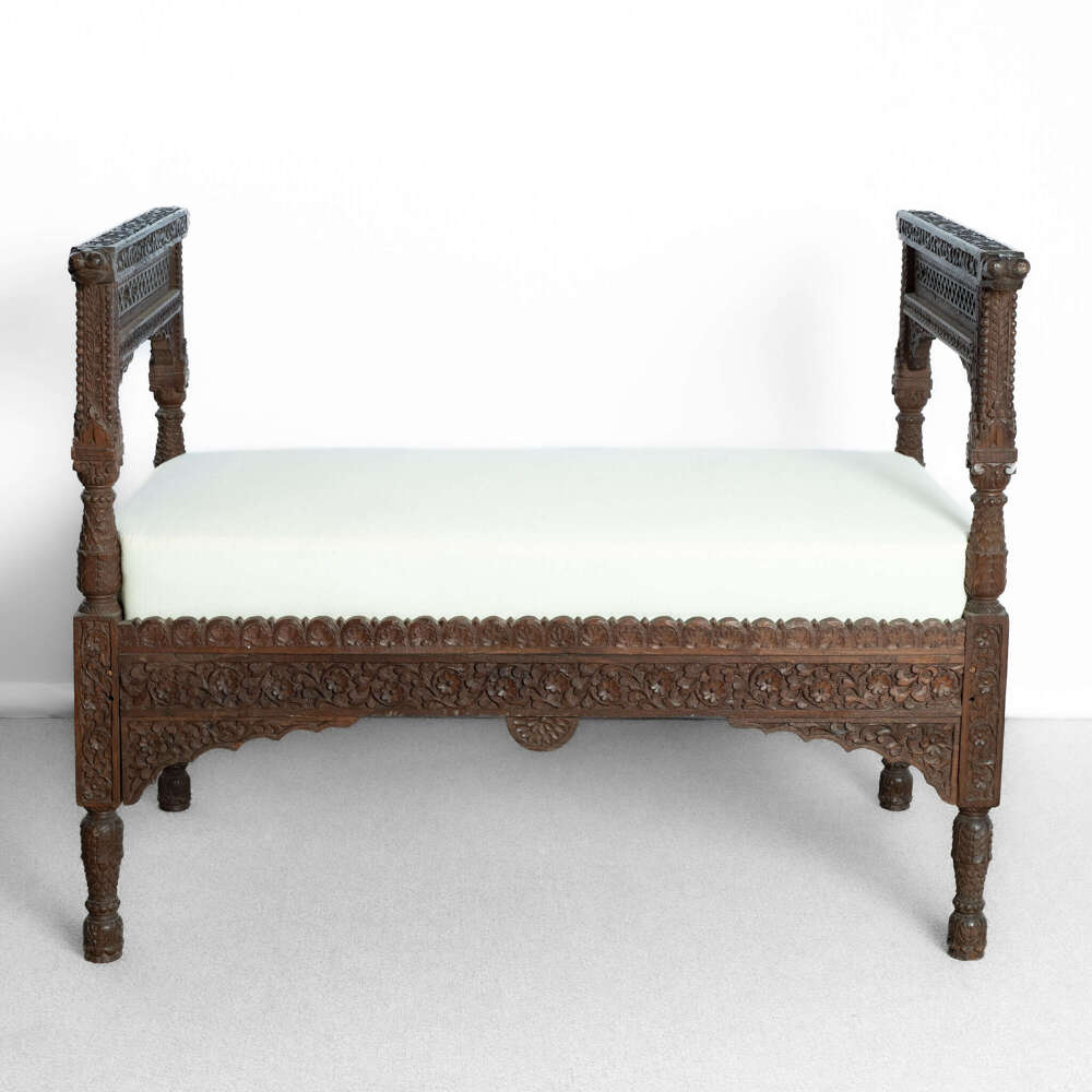 Carved Hardwood Upholstered Window Seat