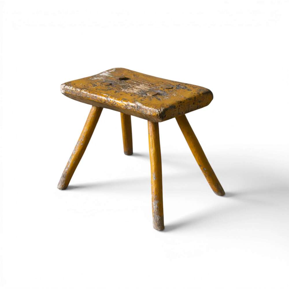 19th Century Eastern European Milking Stool in Original Ochre Paint