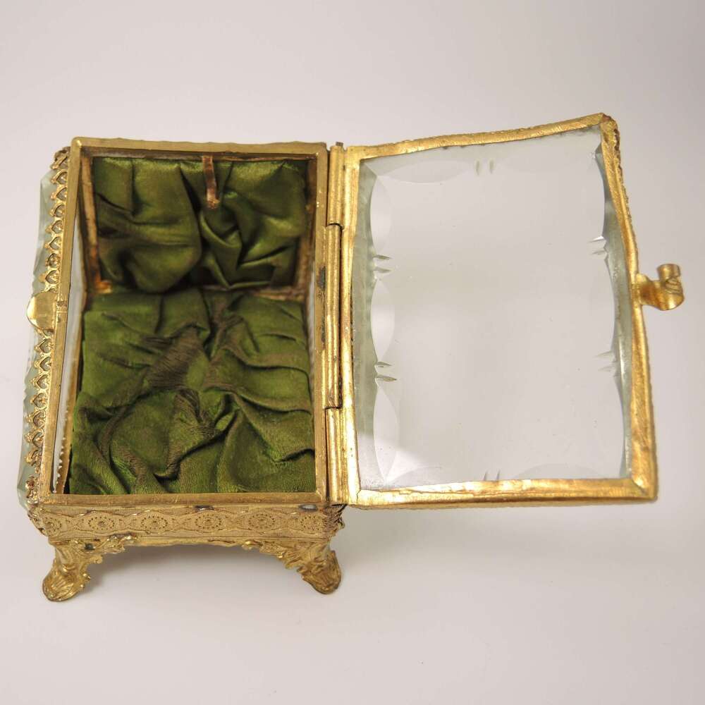 French cut glass and gilt watch or jewellery casket c1880