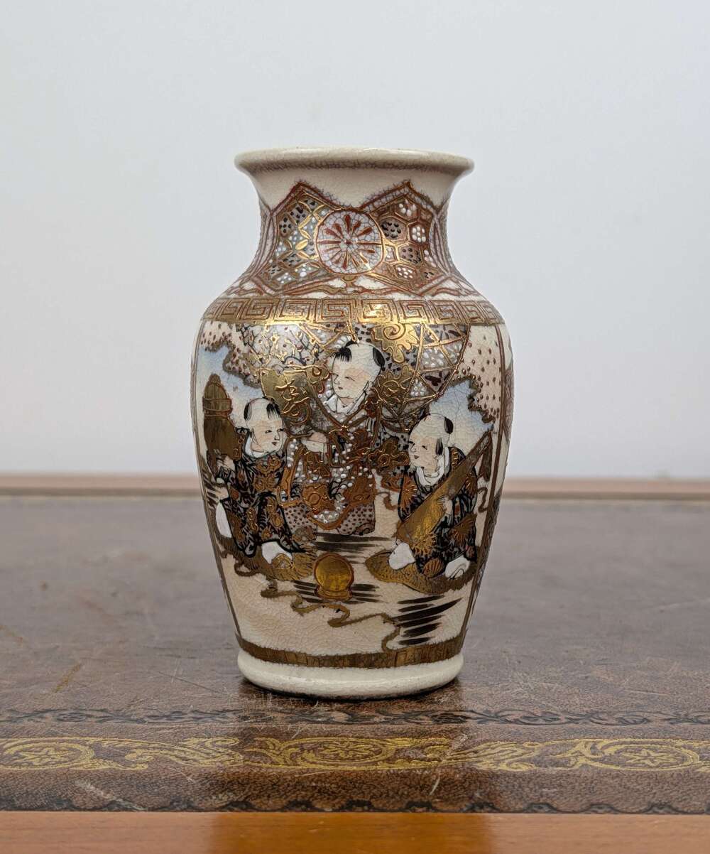 Miniature Japanese Satsuma vase with gilt karako figural scenes, Meiji period