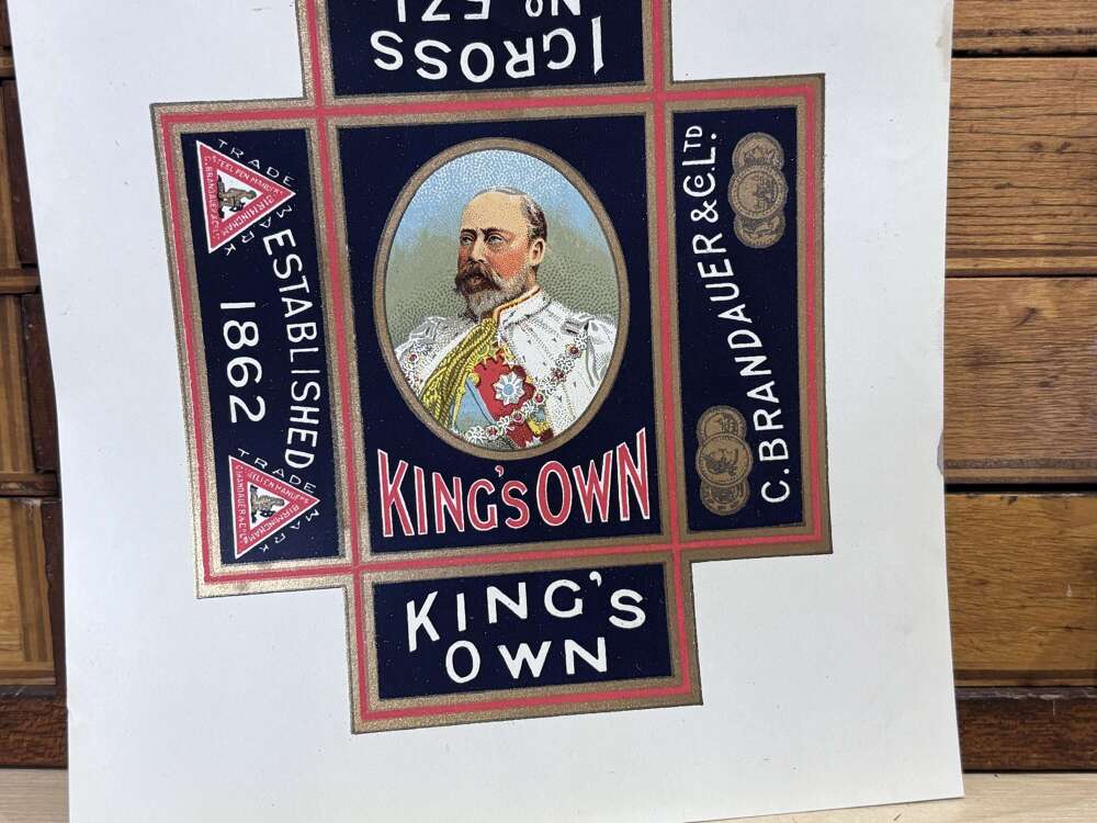 Superb King Edward 7th Pen Nibs Advertising Box Label  c1900s