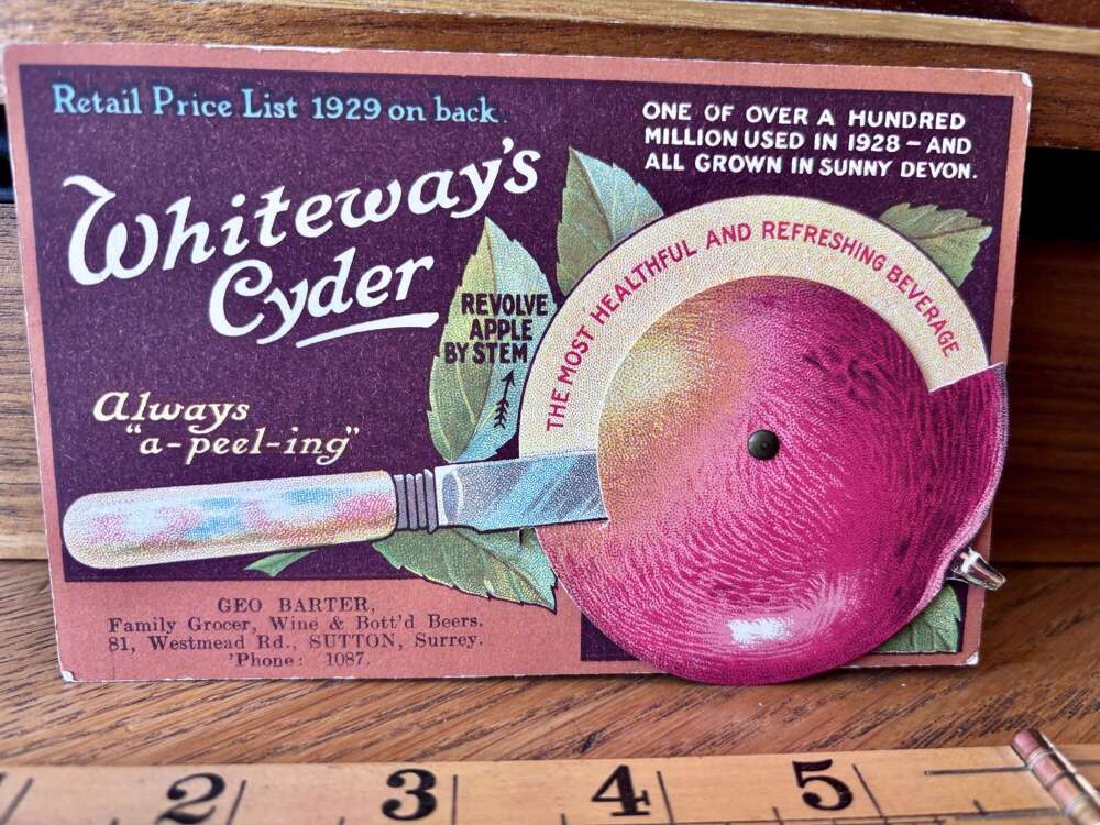 Whiteaway's Apple Cider Mechanical Advertising Trade Card c1900s