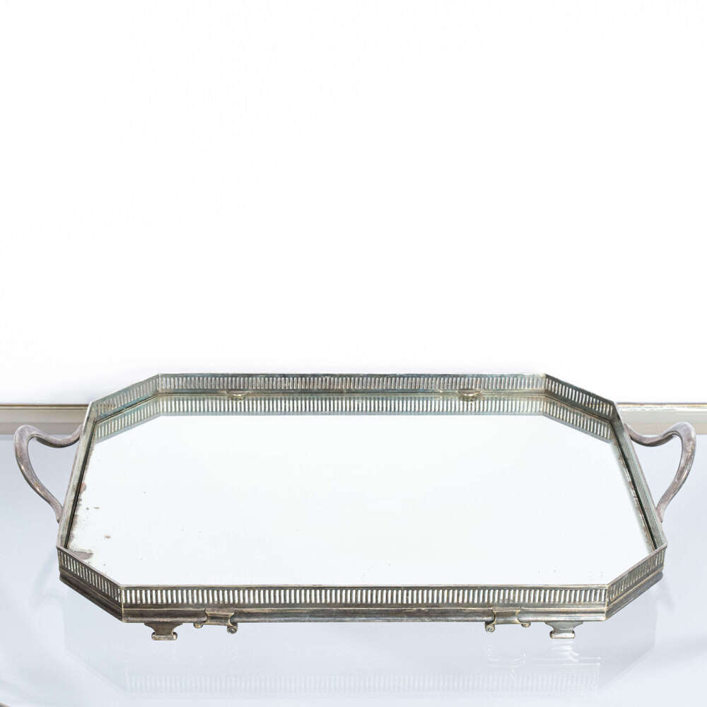 English Silver Plated Mirrored Serving Tray by John Grinsell & Sons