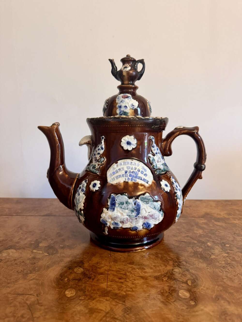 Large Unusual Antique Bargeware Tea Pot