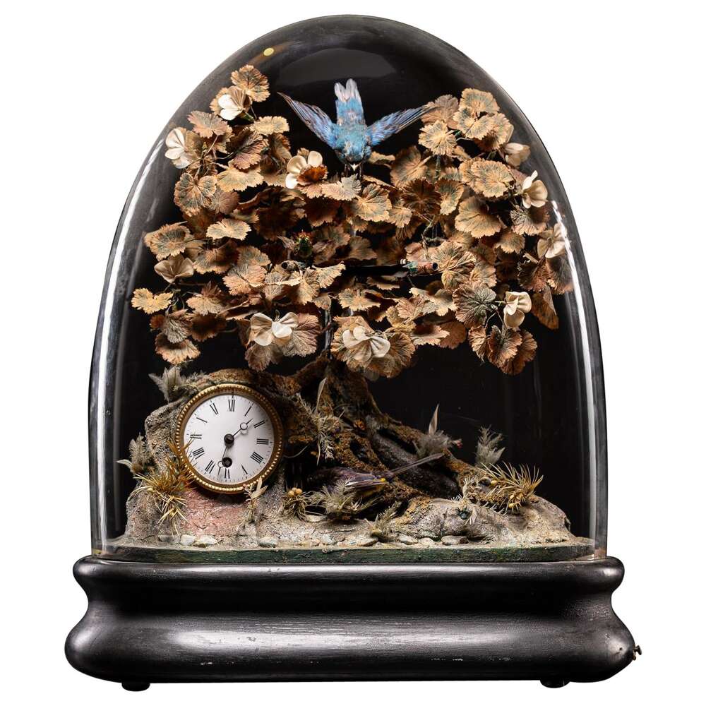 Blaise Bontems Musical Automaton Singing Birds And Clock Under Glass Dome