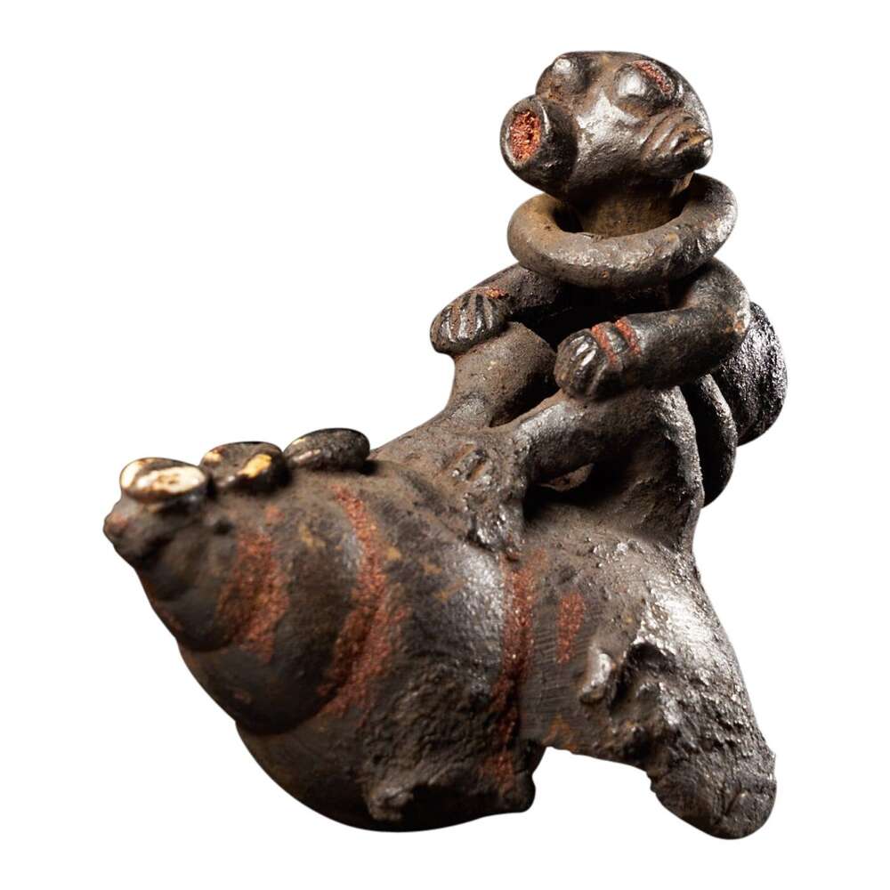 Ethnic Design-ceremonial Monkey Figure On Snailshell, German Coll., Bulu People