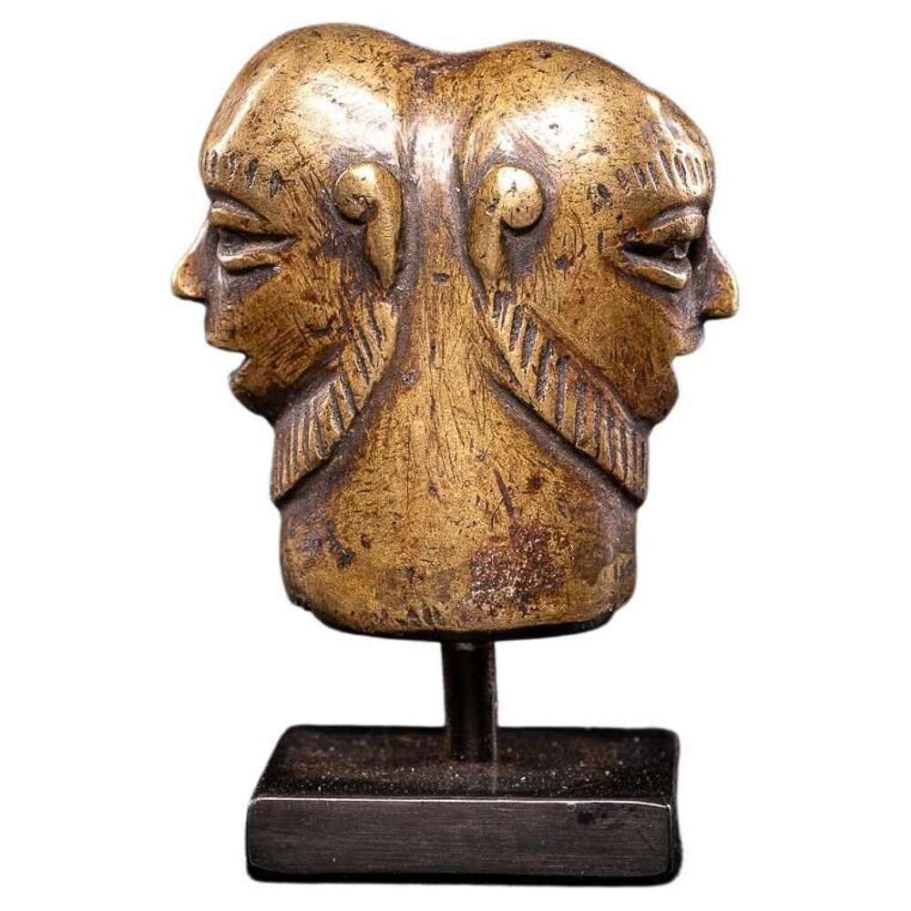 Bronze Alloy Staff Finial With Janiform Heads, Tiv People, Nigeria, Kunstkammer