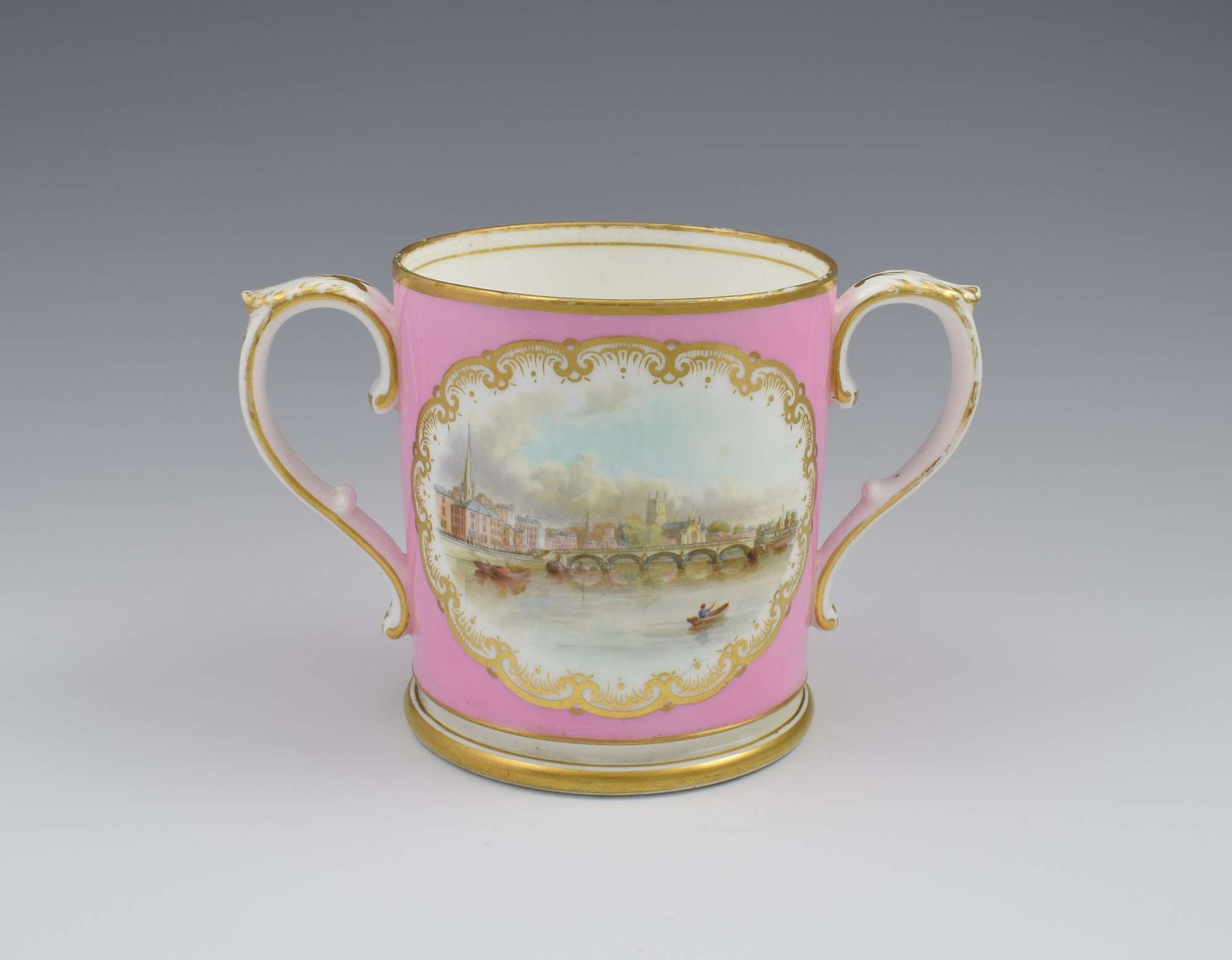Grainger & Co. Worcester Pink Loving Cup View Of Worcester c.1870