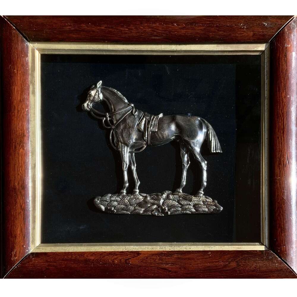 Large Victorian Polished Steel Equestrian Horse Plaque, Circa 1850s